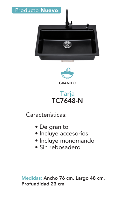 Kit integral de tarja de cuarzo negro, incluye tarja, monomando, drenaje, contra canasta, escurridores, todo 7