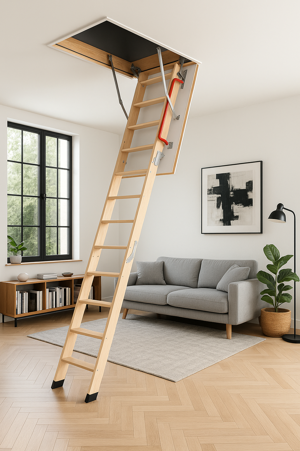 Escalera para Ático de 3 tramos para Hueco de 60x130cm y con Altura Máxima de 280cm