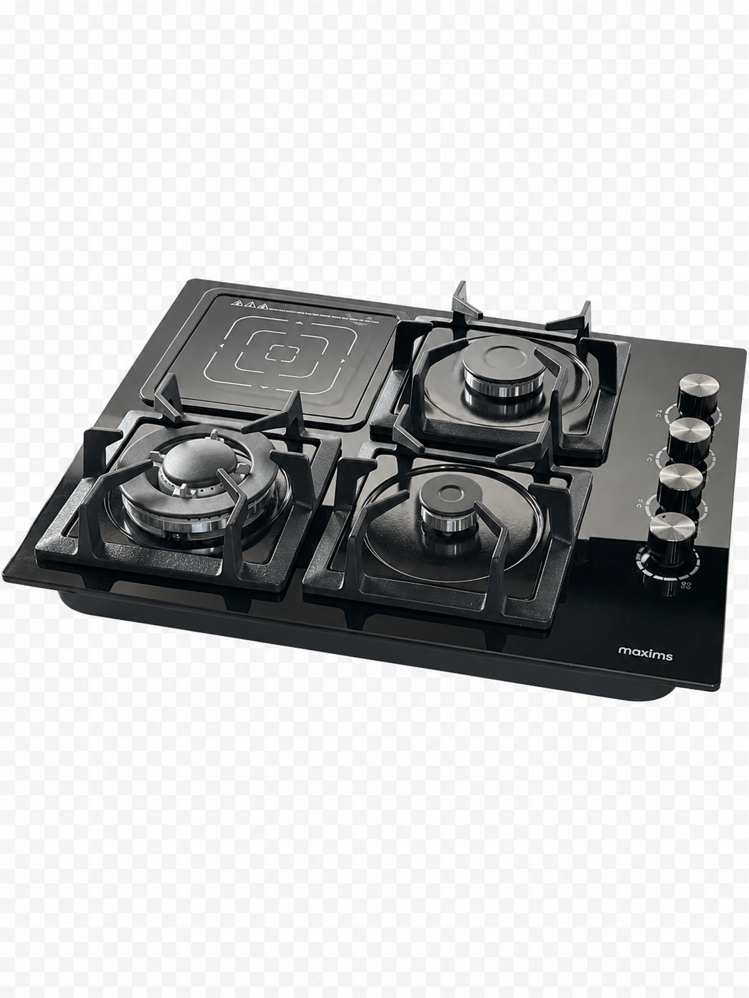 Parrilla Híbrida de 4 quemadores (uno eléctrico y 3 de gas), en vidrio templado