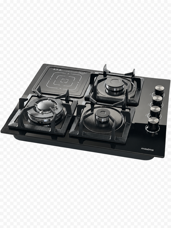 Parrilla Híbrida de 4 quemadores (uno eléctrico y 3 de gas), en vidrio templado