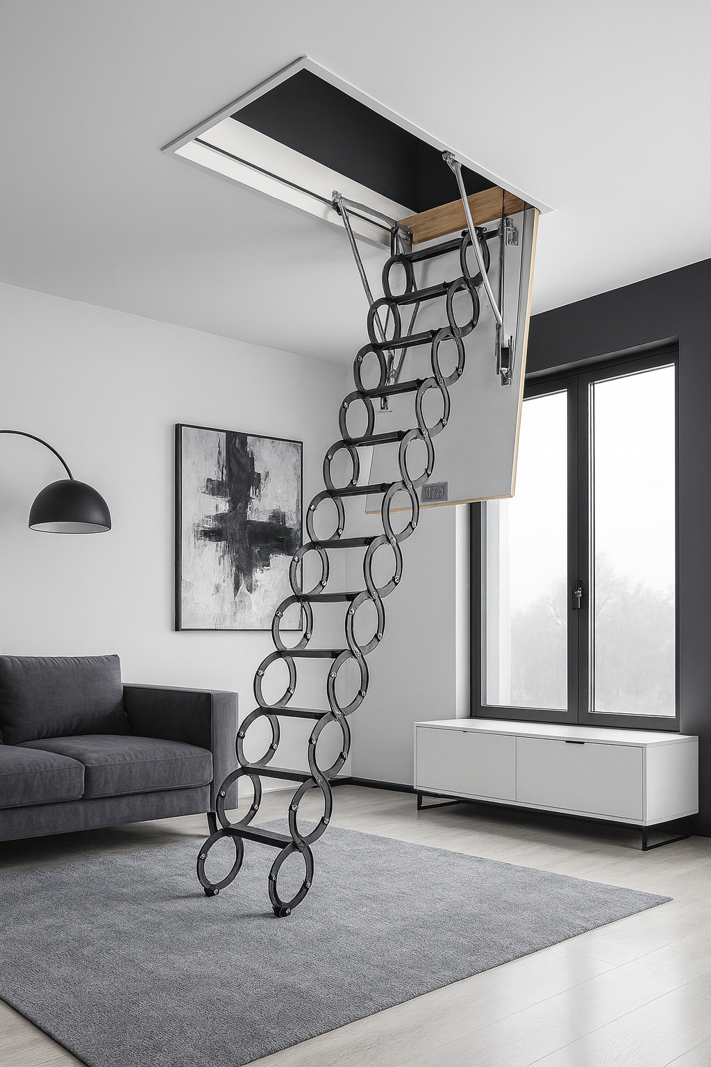 Escaleras Plegables de tipo Tijera para hueco de 70x120cm con una altura de 280cm