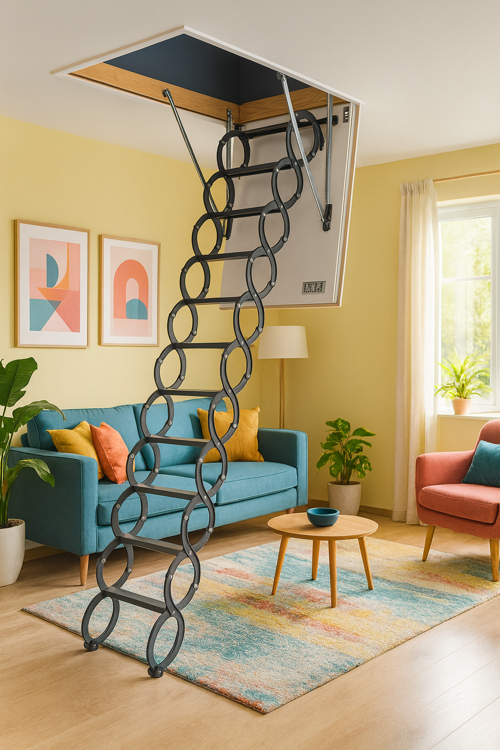 Escaleras Plegables de tipo Tijera para hueco de 70x80cm con una altura de 280cm 4