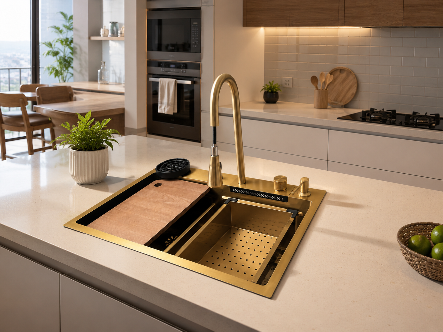 Fregadero Dorado de Acero Inoxidable 75cmx46cmx23cm + Accesorios de Instalación 4