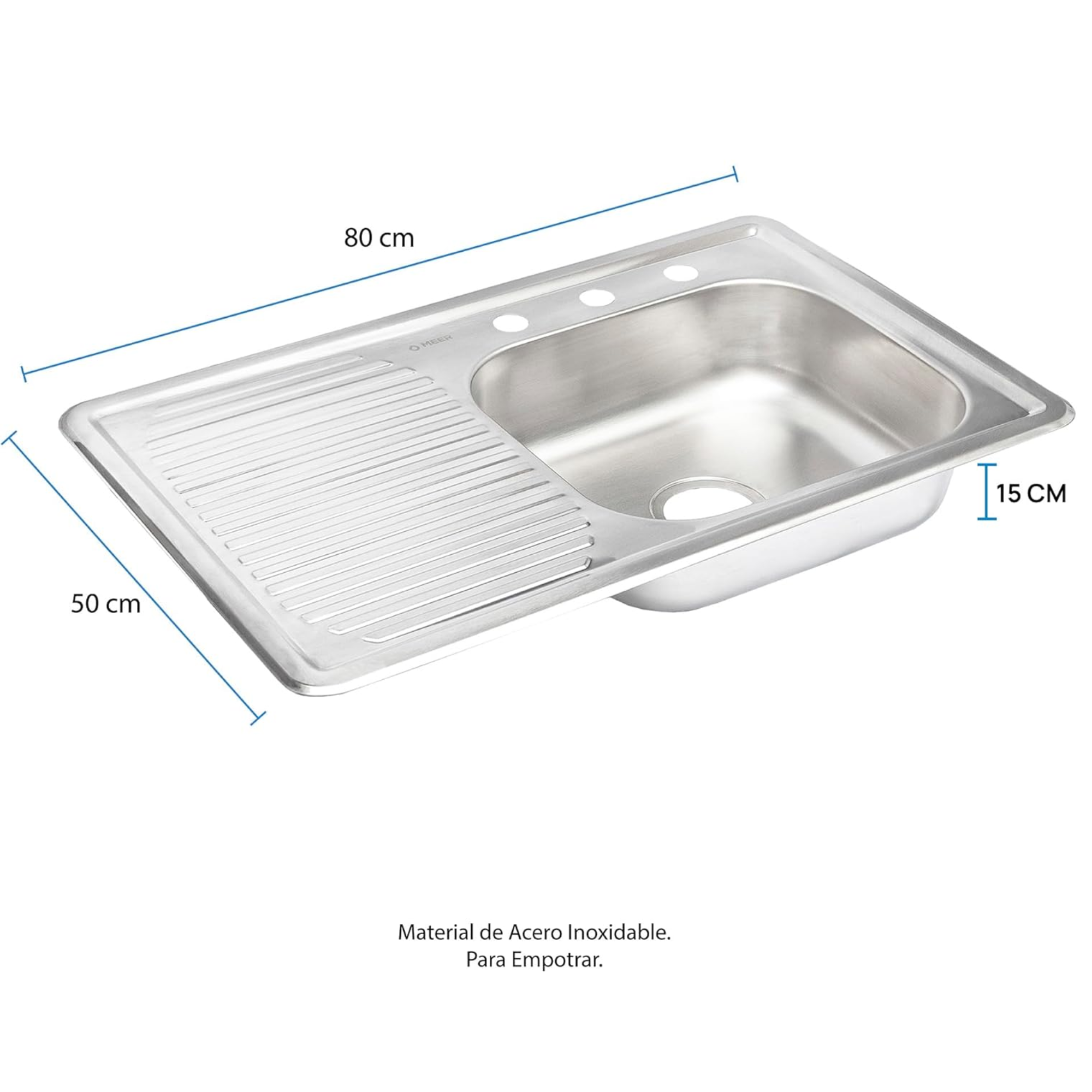 Tarja Sencilla para Empotrar 80x50cm Con Escurridor Izquierdo, Acero Inoxidable 3