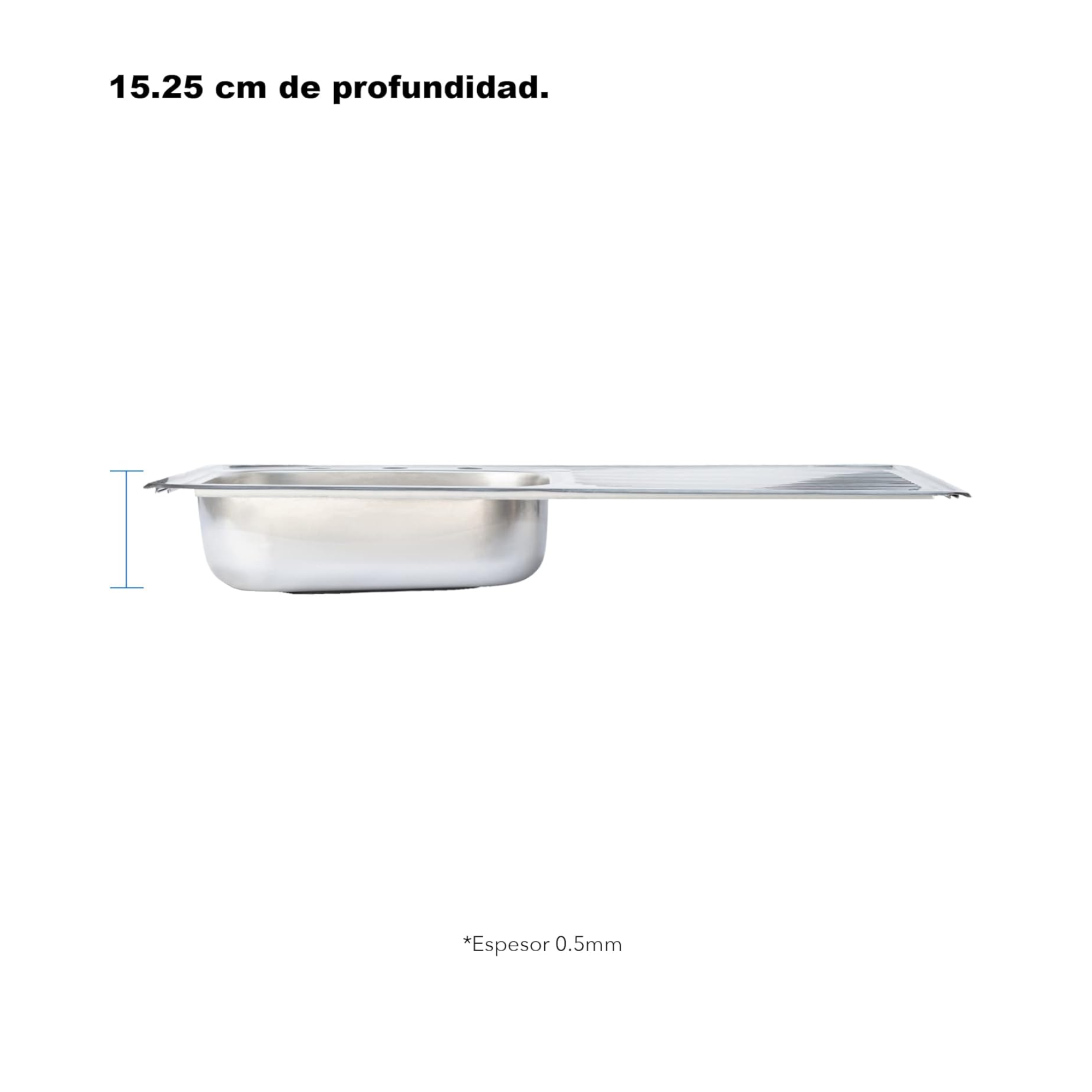Tarja Sencilla con Escurridero Derecho (100 cm x 50 cm) 15 cm de Profundidad, Fregadero de cocina de Acero Inoxidable Calibre 22 3