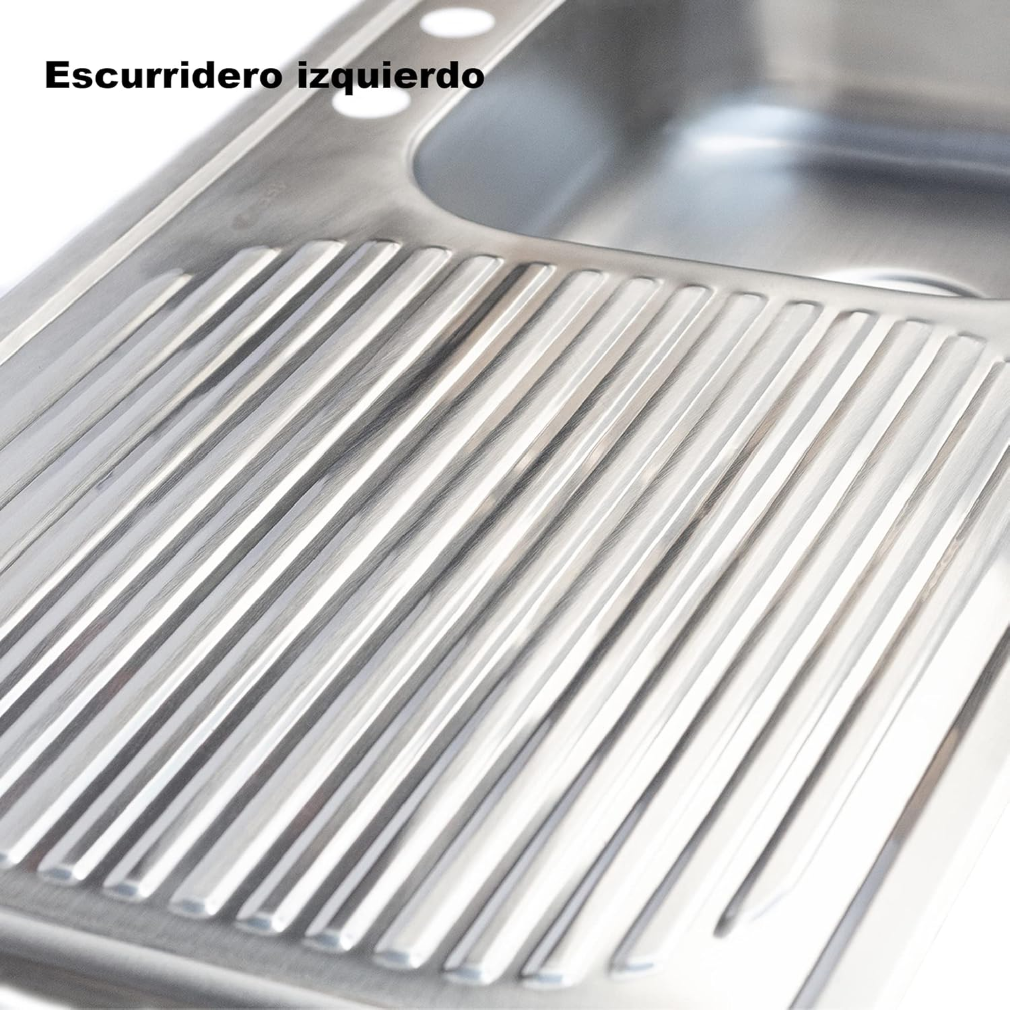 Tarja Sencilla con Escurridero Izquierdo (100 cm x 50 cm) 15 cm de Profundidad, Fregadero de cocina de Acero Inoxidable Calibre 22 3