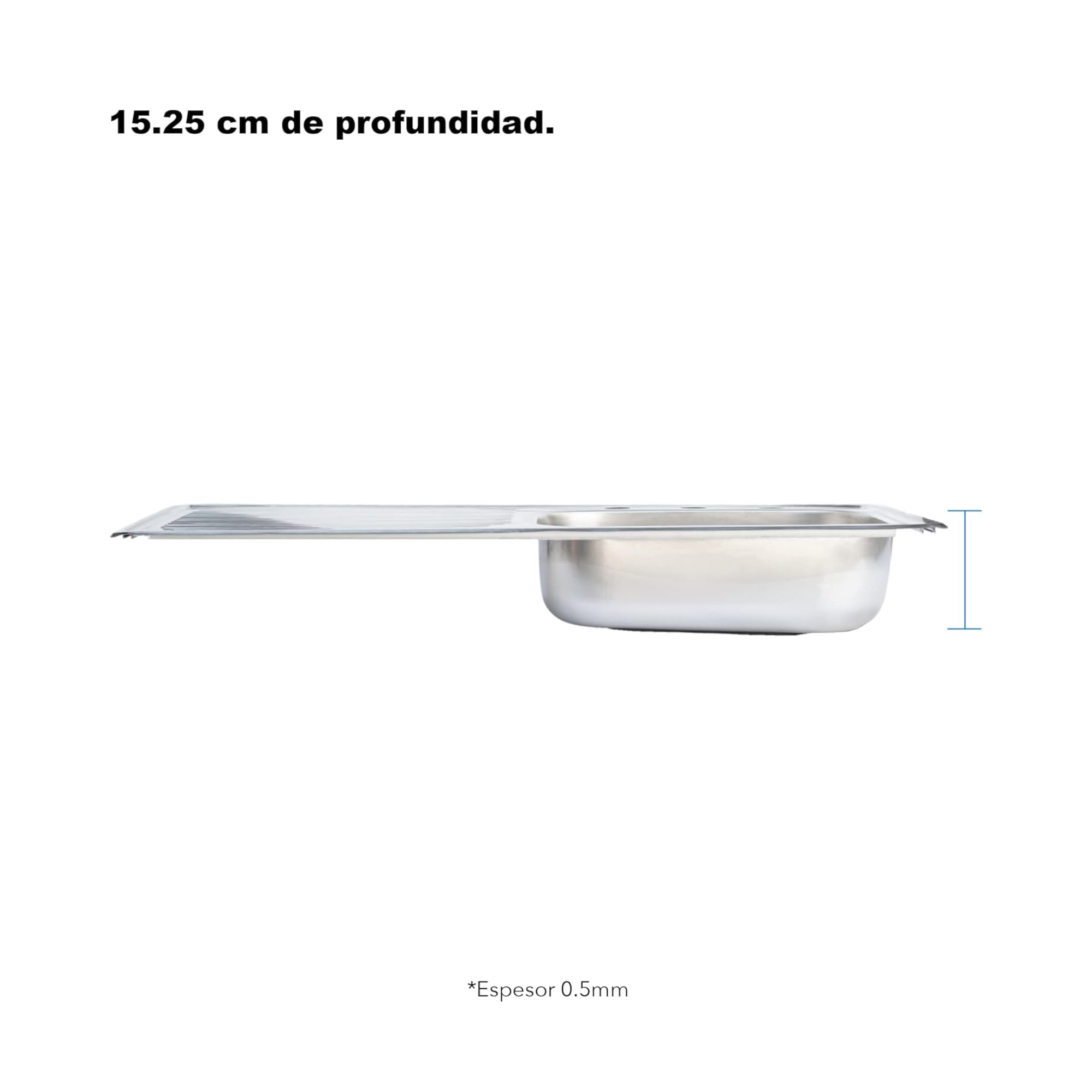 Tarja Sencilla con Escurridero Izquierdo (100 cm x 50 cm) 15 cm de Profundidad, Fregadero de cocina de Acero Inoxidable Calibre 22 6