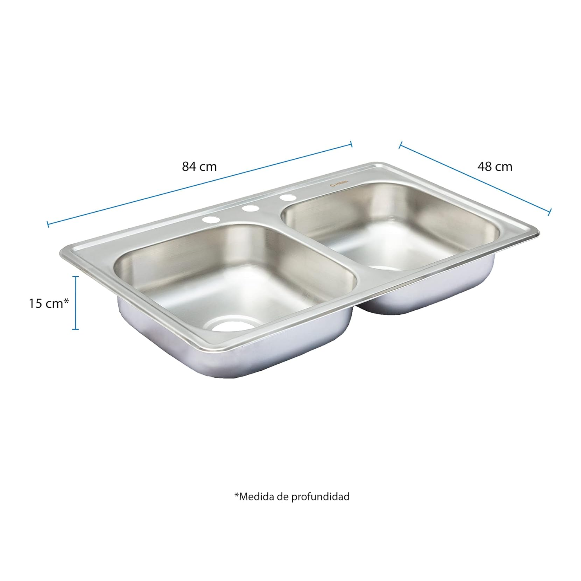 Tarja Doble Tina para Cocina de Acero Inoxidable Calibre 22 con Acabado Satinado. Fregadero de Empotrar
