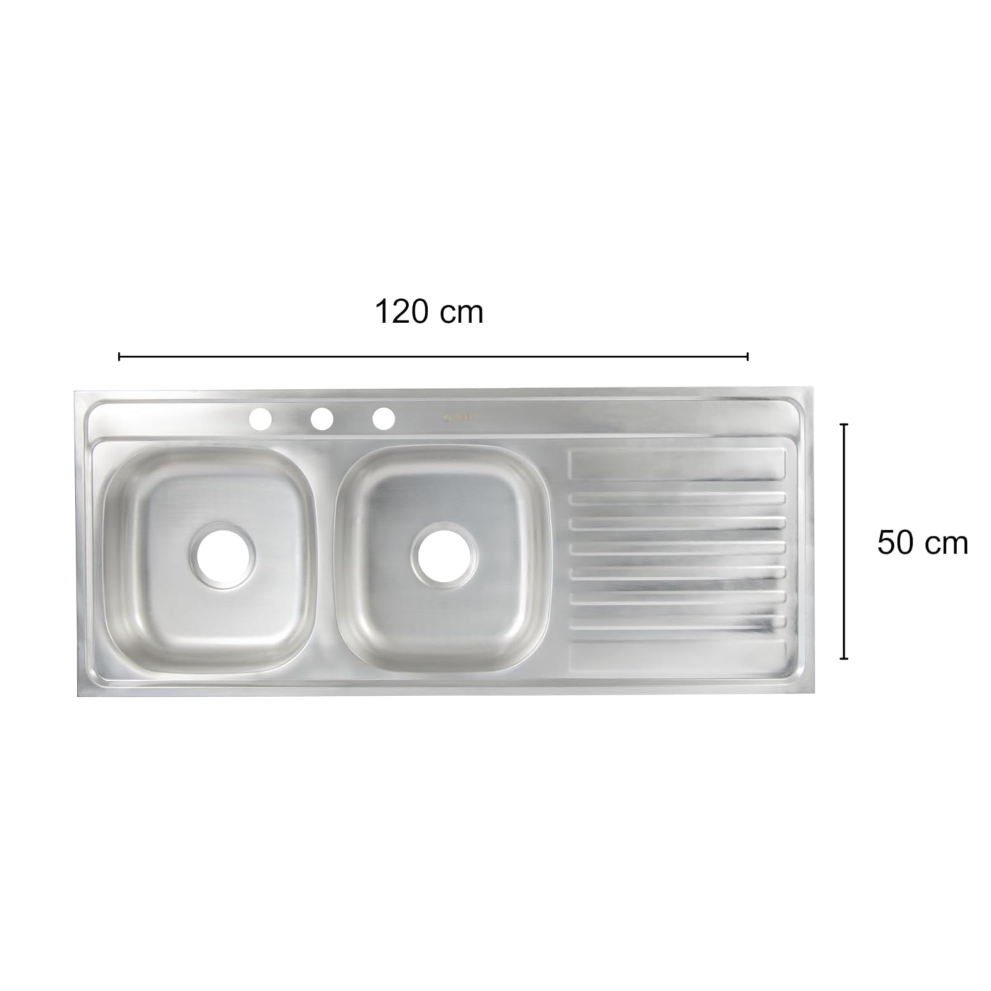 Tarja Doble para Fregadero con Escurridero de Acero Inoxidable Satinado, Fregadero Doble para Empotrar, 120 x 50 x 15 cm 3
