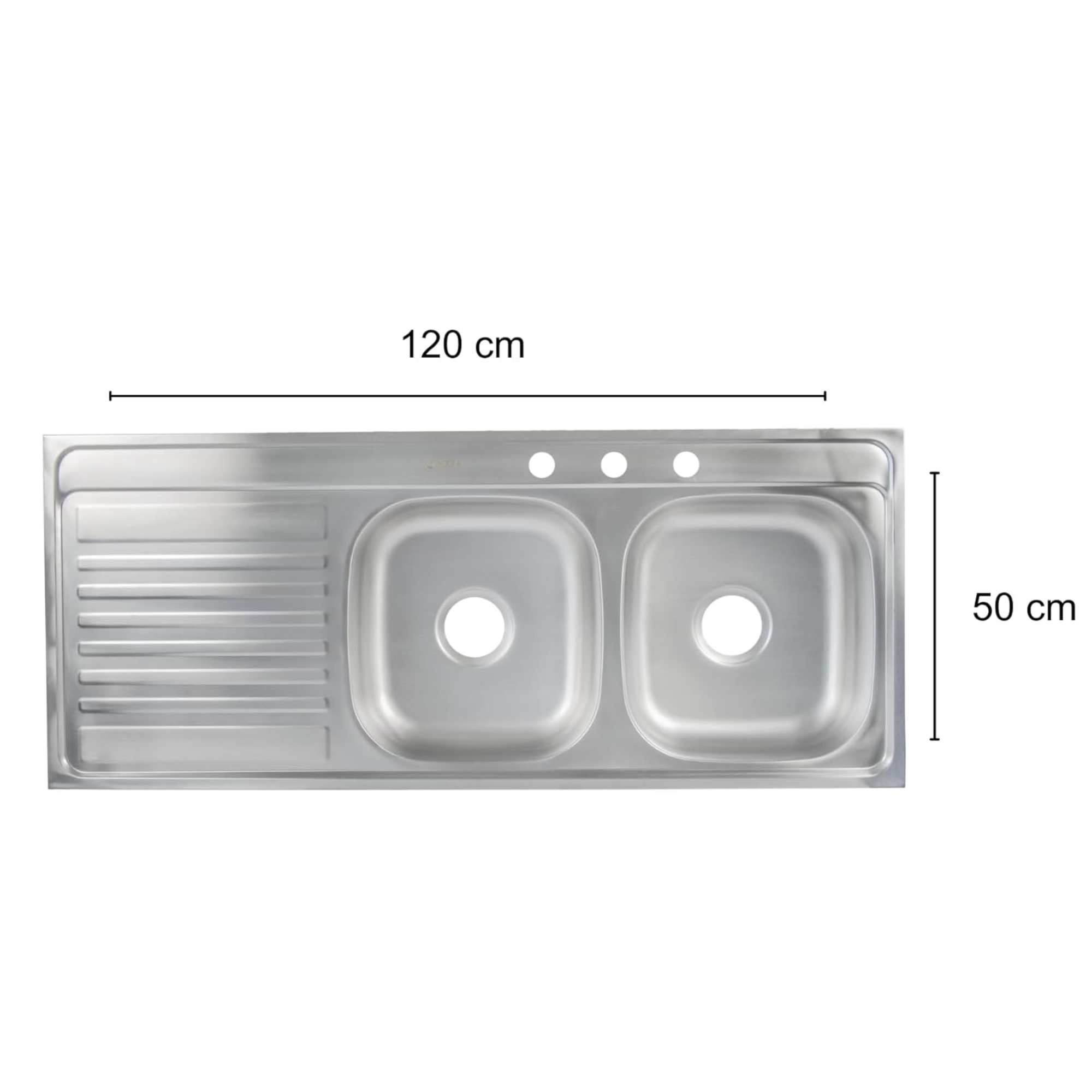 Tarja Doble para Fregadero con Escurridero de Acero Inoxidable Satinado, Fregadero Doble para Empotrar, 120 x 50 x 15 cm 6