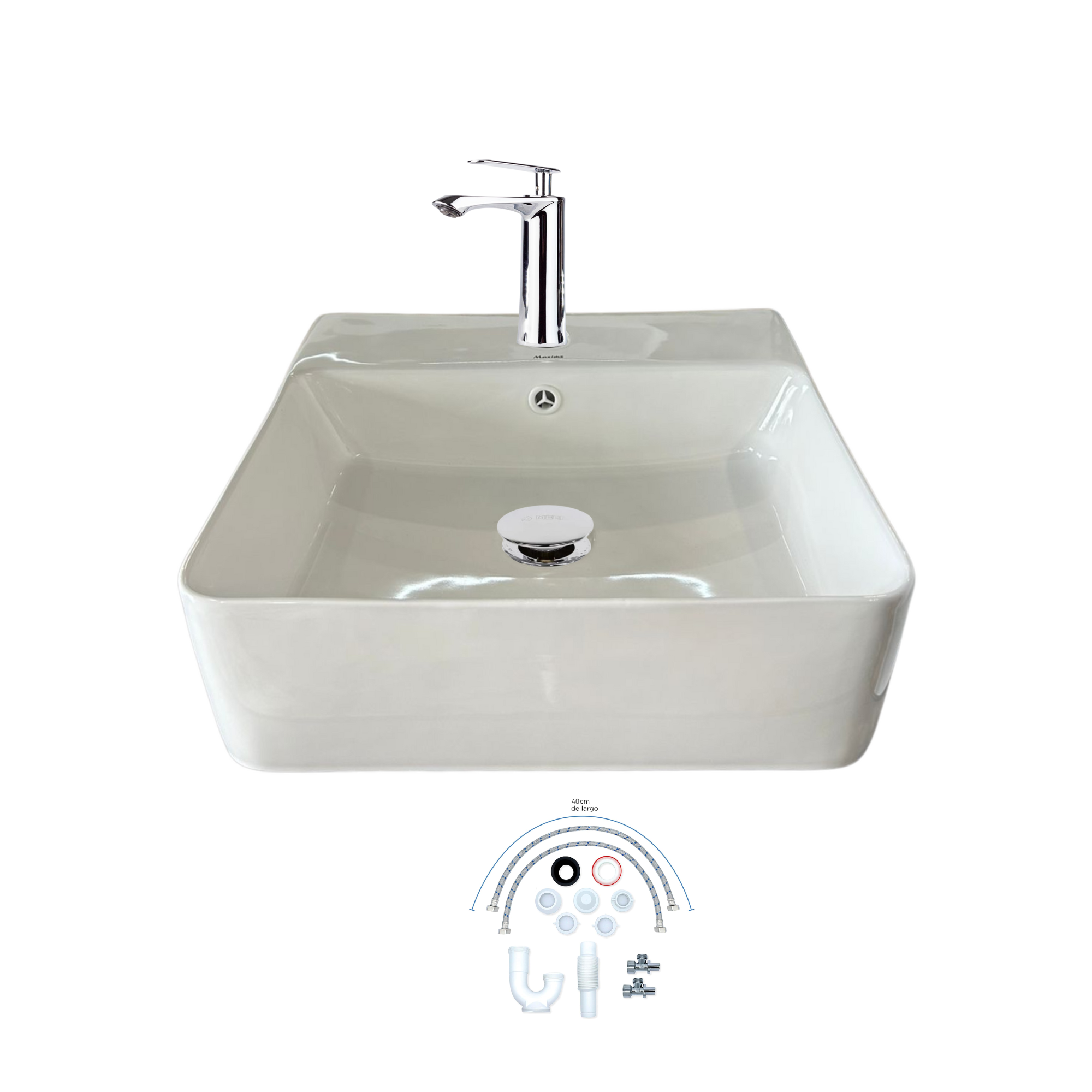 Kit Completo para Lavabo, Lavabo, Mezcladora, Contra Canasta y Kit de Instalación 4