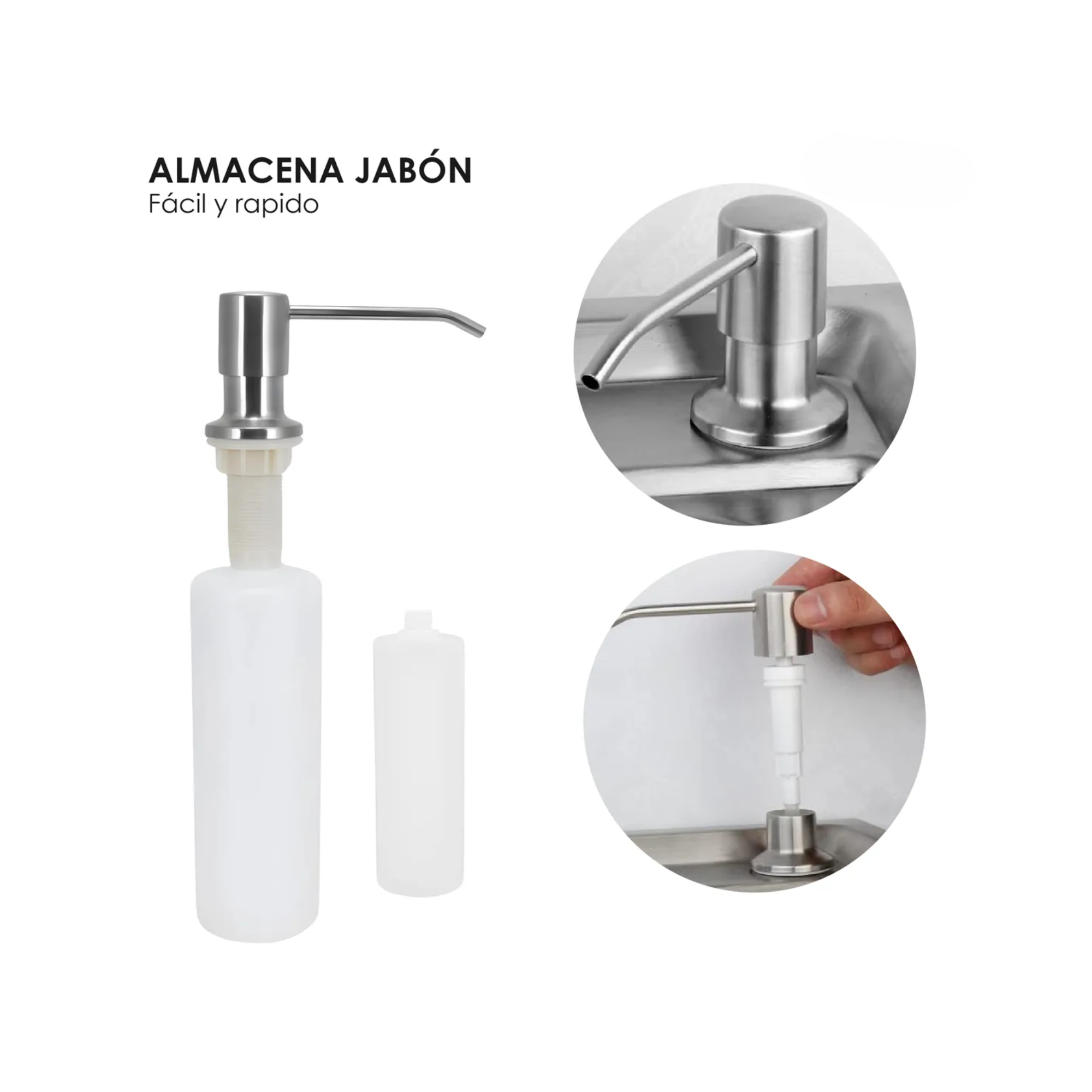 Jabonera para Tarja con tanque de 350 ML, Ideal para mantener ordenado el fregadero 4