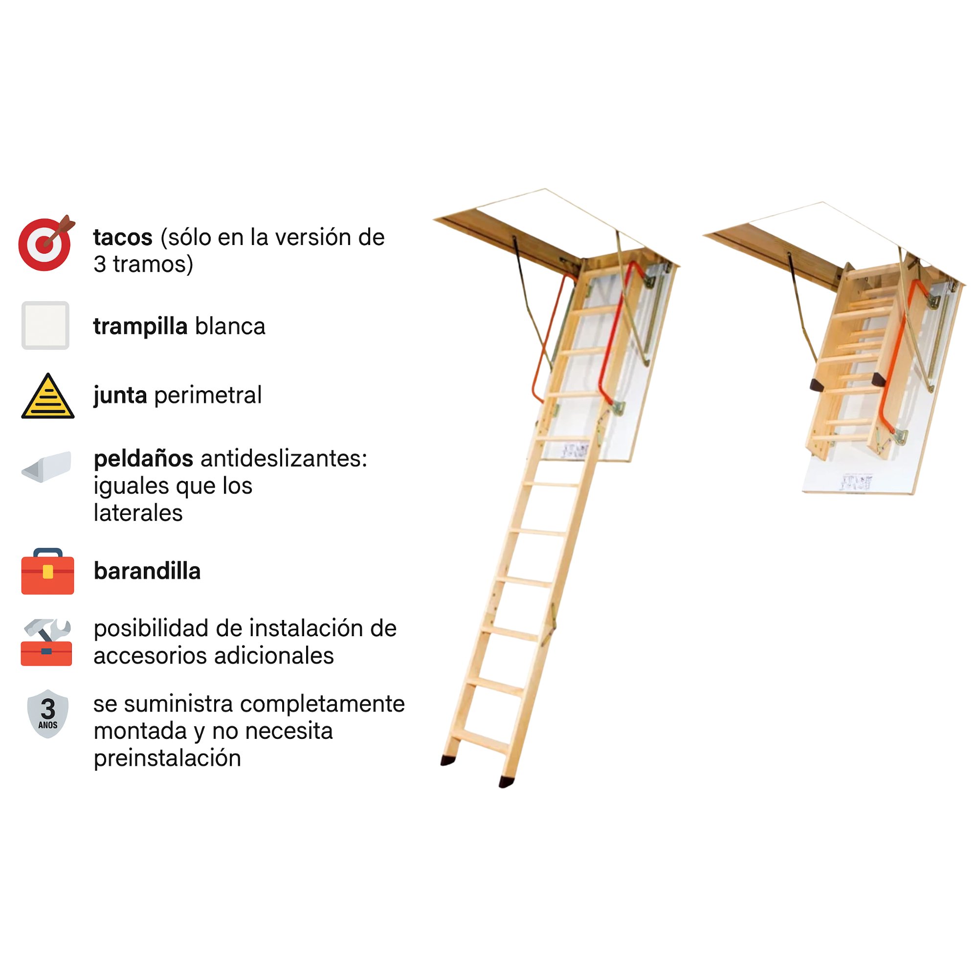 Escalera para Ático de 3 tramos para Hueco de 60x120cm y con Altura Máxima de 280cm 6