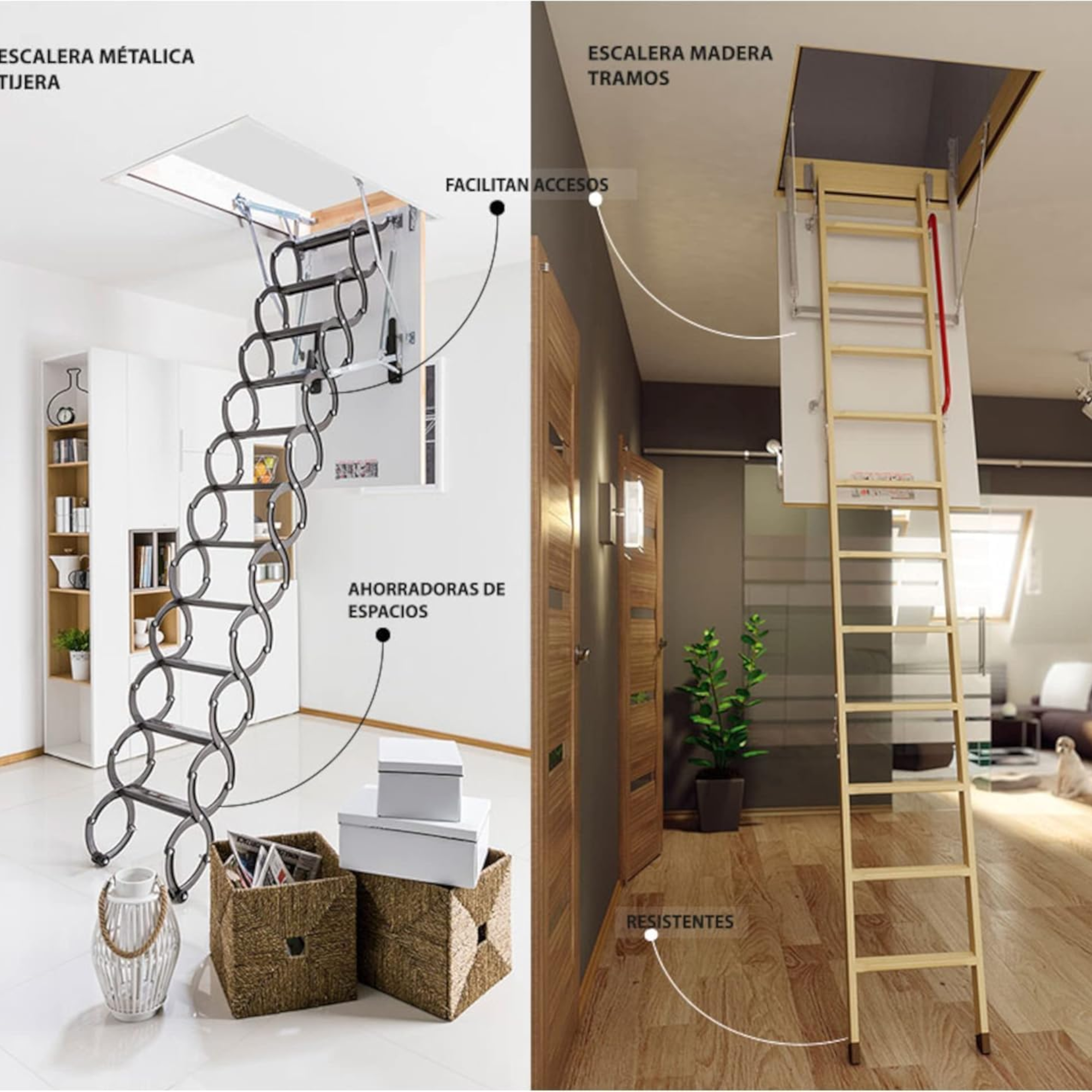 Escaleras Plegables de tipo Tijera para hueco de 70x120cm con una altura de 280cm 4