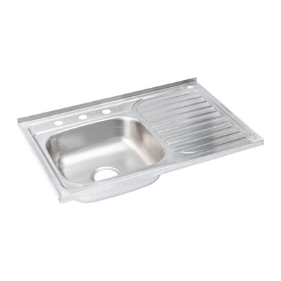 Tarja Sencilla para SOBREPONER, 80x50cm Con Escurridor Derecho, Acero Inoxidable