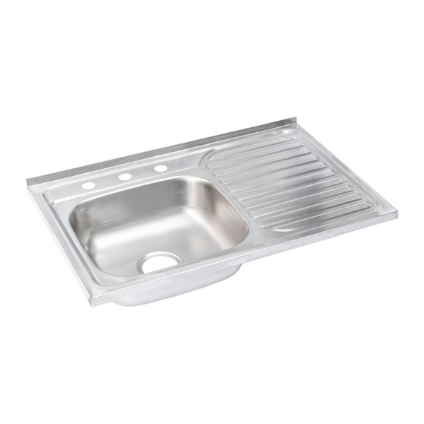Tarja Sencilla para SOBREPONER, 80x50cm Con Escurridor Derecho, Acero Inoxidable