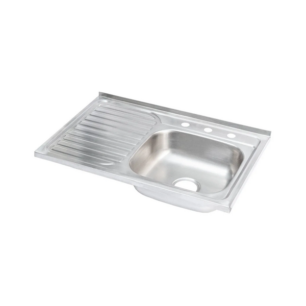 Tarja Sencilla para SOBREPONER, 80x50cm Con Escurridor Izquierdo, Acero Inoxidable