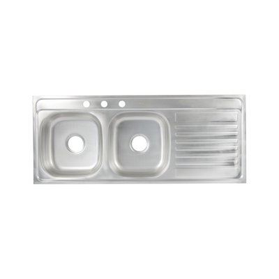 Tarja Doble para Fregadero con Escurridero de Acero Inoxidable Satinado, Fregadero Doble para Empotrar, 120 x 50 x 15 cm