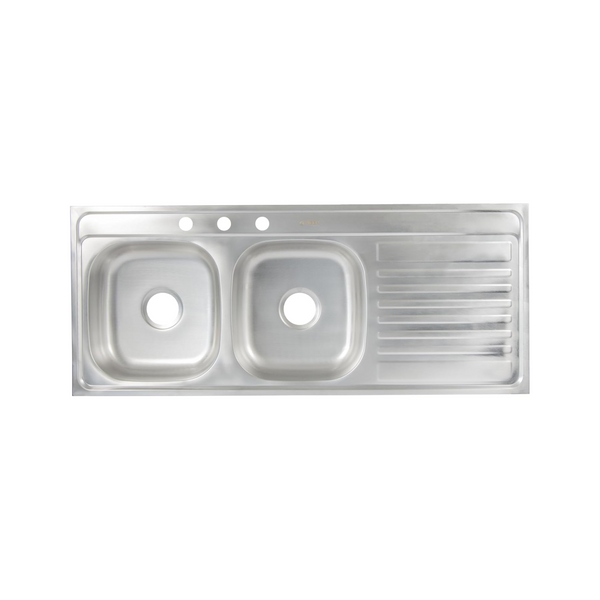 Tarja Doble para Fregadero con Escurridero de Acero Inoxidable Satinado, Fregadero Doble para Empotrar, 120 x 50 x 15 cm