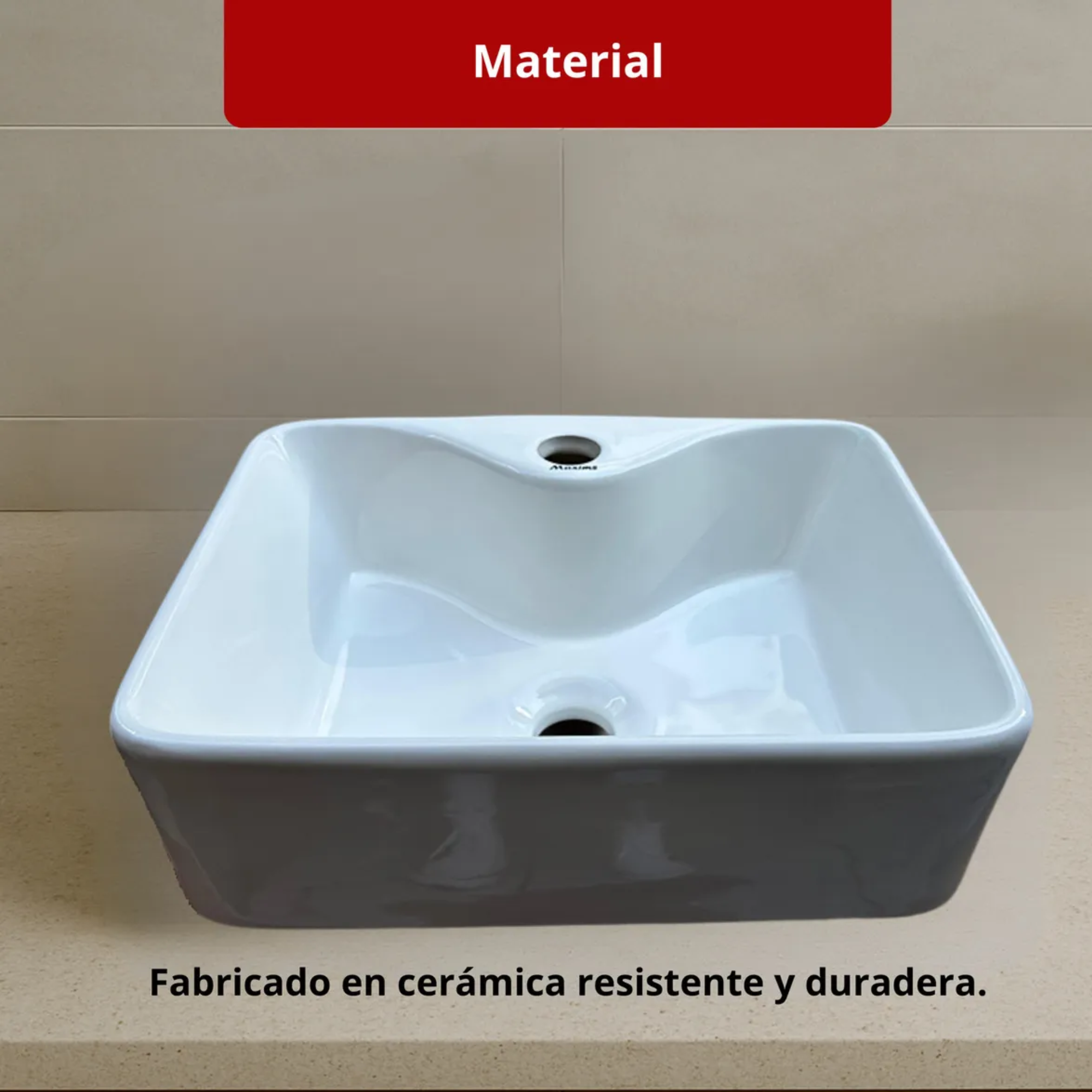Ovalín De Cerámica Maxims 6013, Lavabo De Baño Color Blanco Rectangular De Sobreponer 40x30x13cm 2