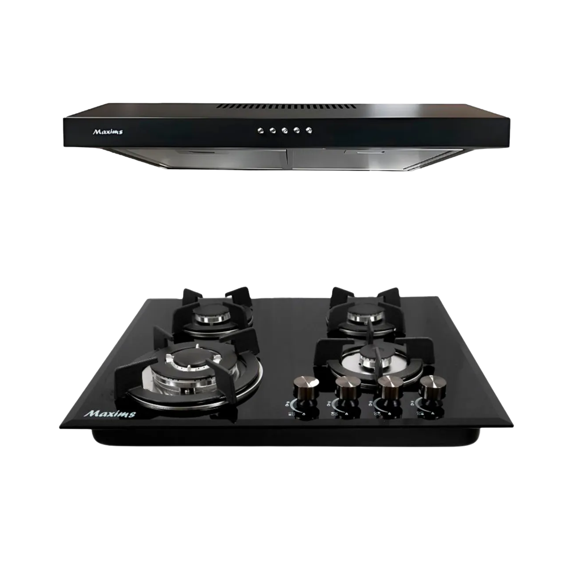 Maxims Set Duo Parrilla de 4 Quemadores y Campana, (60x51cm)