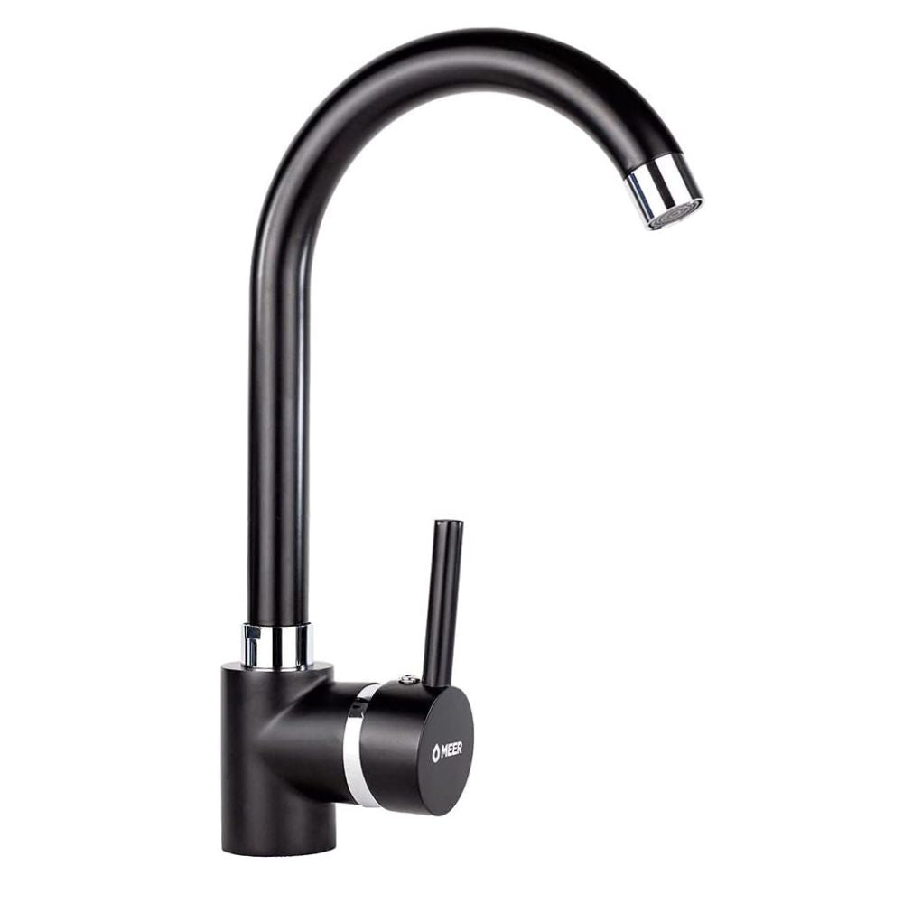 CNX Mezcladora Monomando para Fregadero en Negro Mate, Incluye mangueras para agua fría y caliente