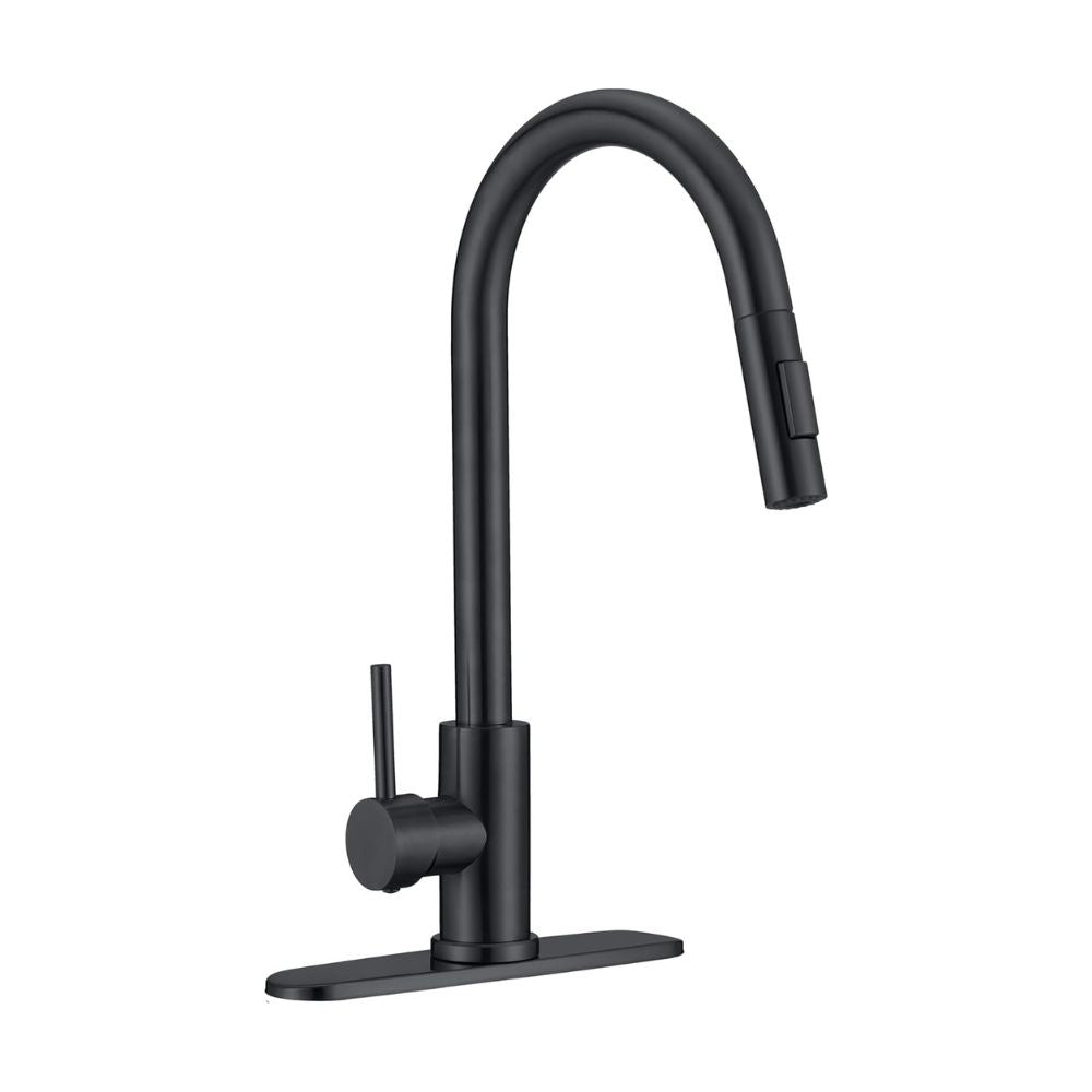 Mezcladora para Fregadero Monomando con Cuello Retractil y Dos Funciones de Chorro (Negro Mate)