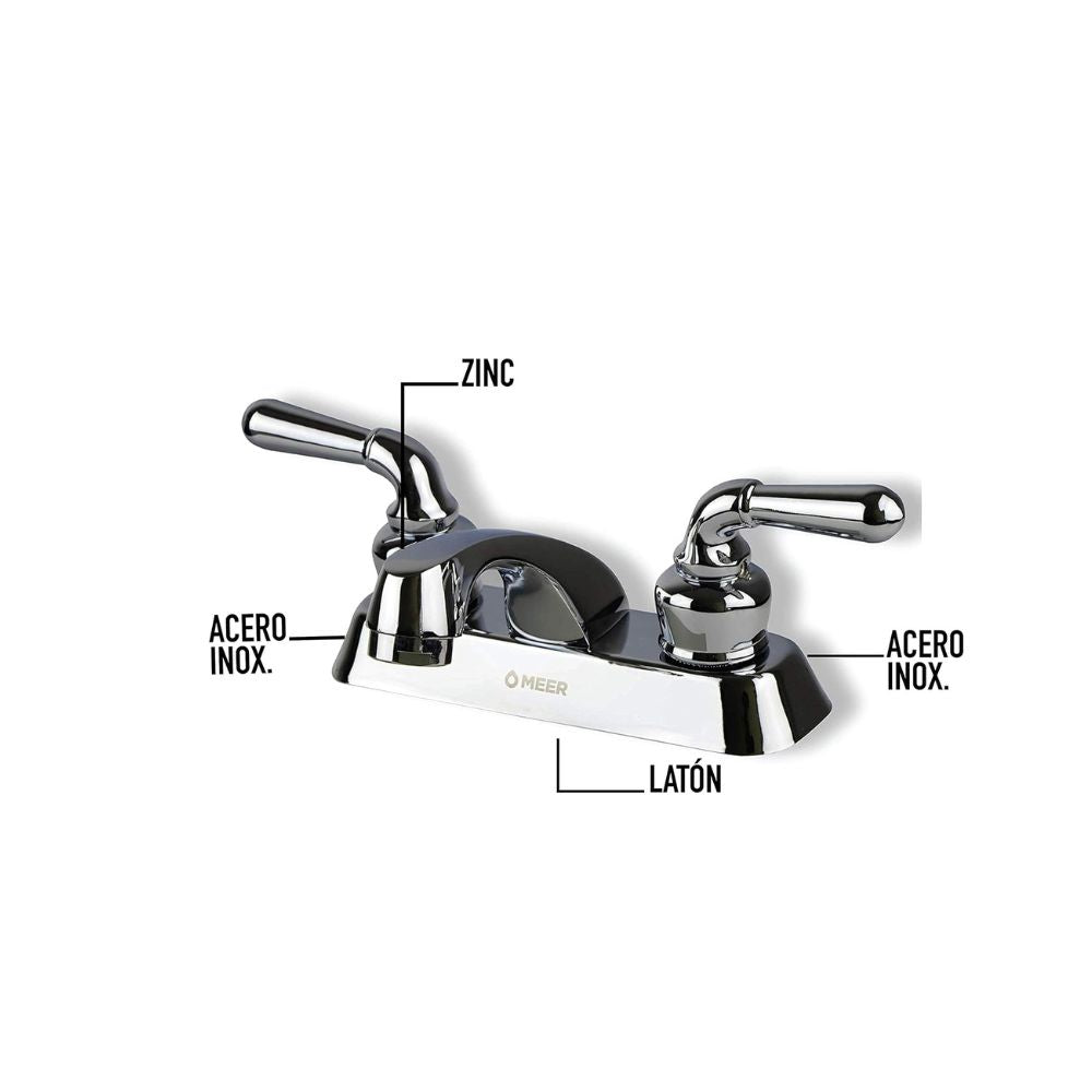 Mezcladora Cromada para Lavabo con Cierre de 1/4 de Vuelta – Fabricada en Acero Inoxidable, Latón y Zinc