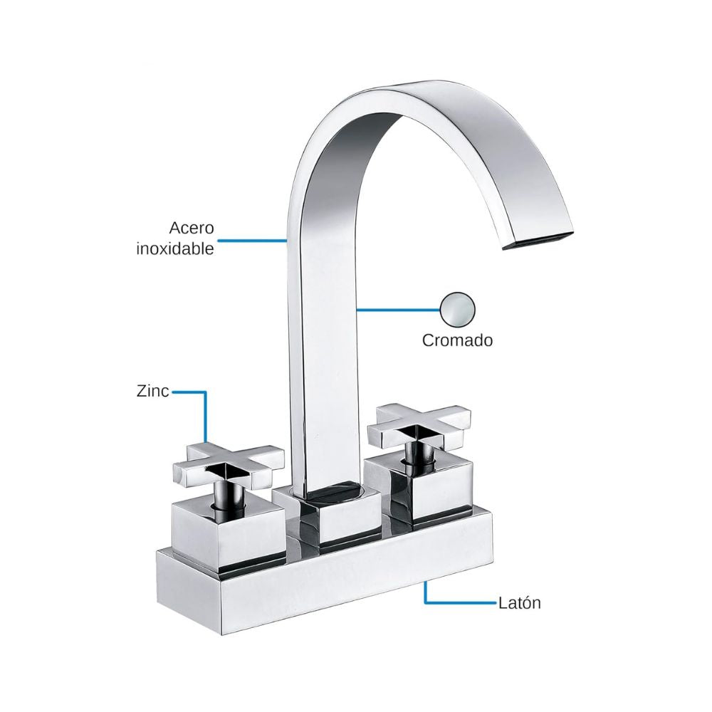 Mezcladora Cromada para Lavabo Fabricada en Acero Inoxidable, Zinc y Latón – Alta Durabilidad y Estilo Moderno