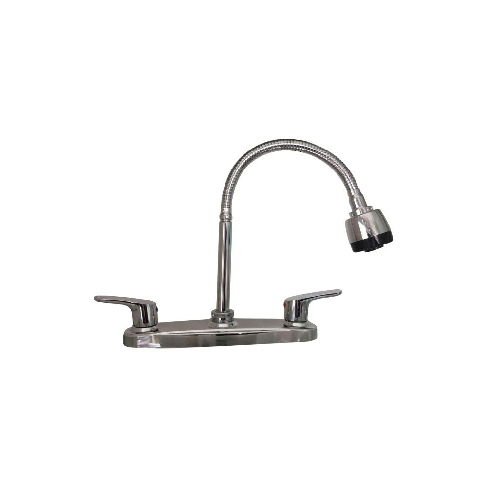 Mezcladora Flexible Cromada para Fregadero con Doble Comando, Fabricada en Acero Inoxidable y ABS, Cuello de 48 cm e Instalación Rápida
