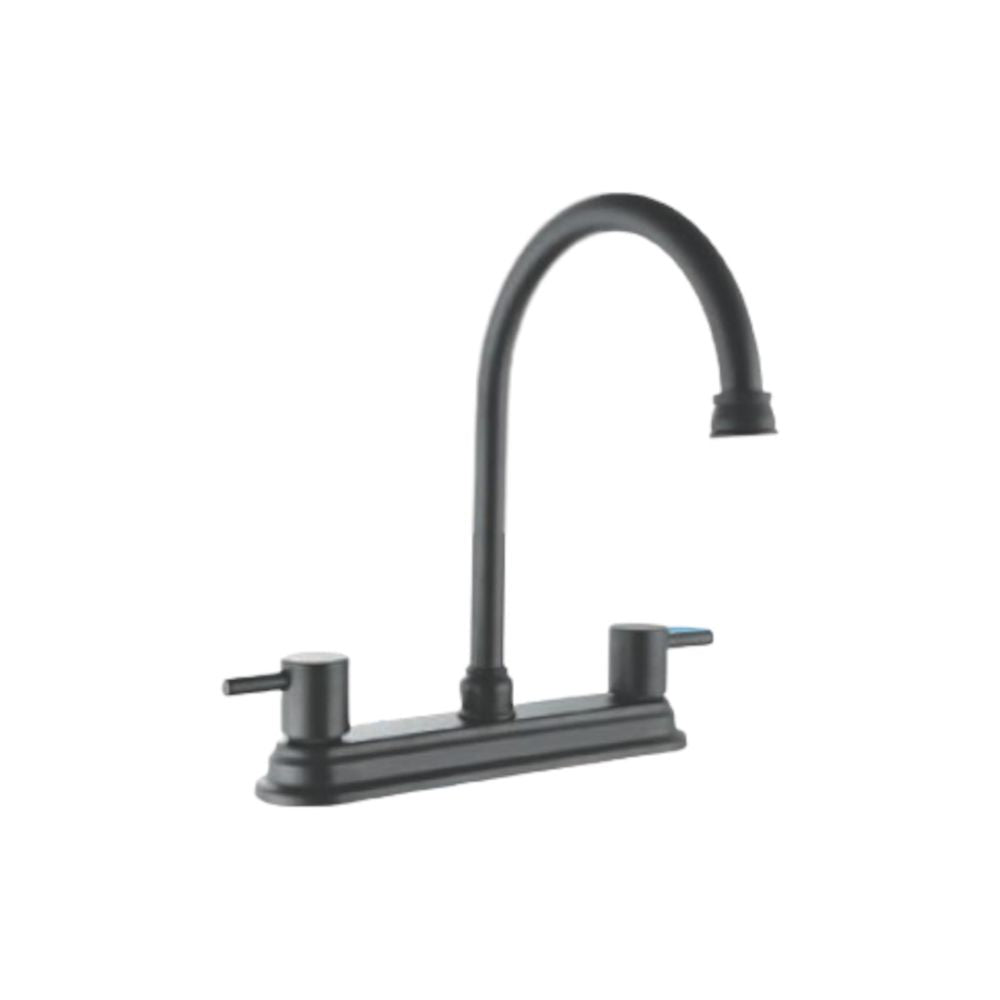 Mezcladora para Fregadero Acabado Negro Mate, Fabricada en Acero Inoxidable, Latón y Zinc, Altura de 29.5 cm e Instalación Rápida