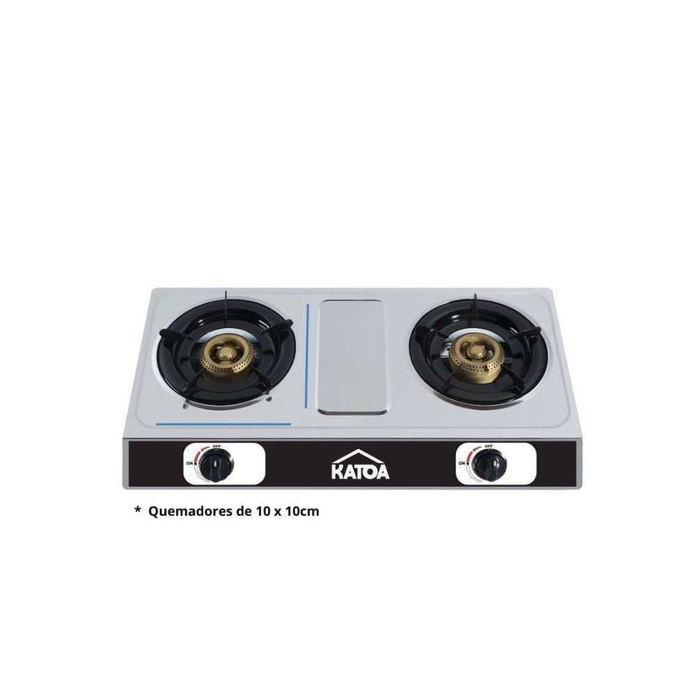 Estufa de Mesa KATOA – 2 Quemadores de Alta Eficiencia en Acero Inoxidable para Gas LP