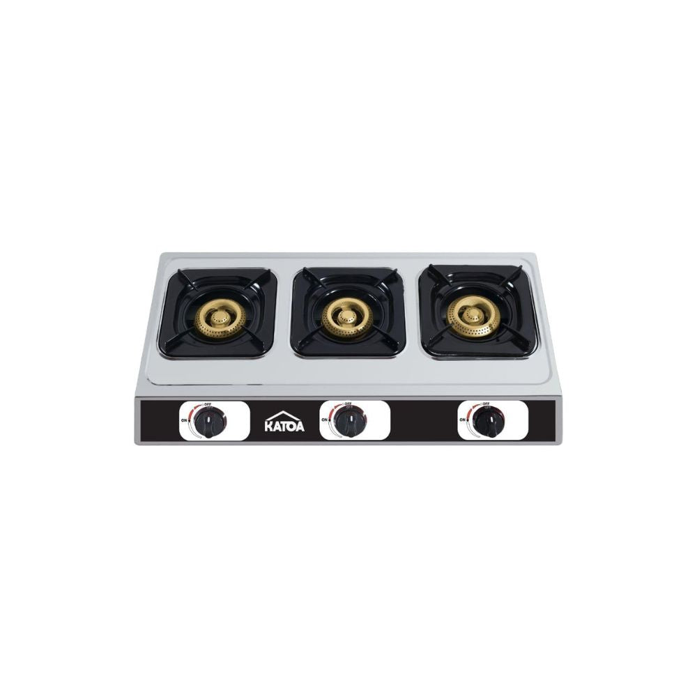 Estufa de Mesa KATOA – 3 Quemadores de Alta Eficiencia en Acero Inoxidable para Gas LP
