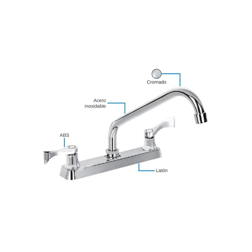 Mezcladora para Fregadero Cromada, Fabricada en Acero Inoxidable, Latón y ABS, Acabado Pulido, Altura de 22 cm y Fácil Instalación