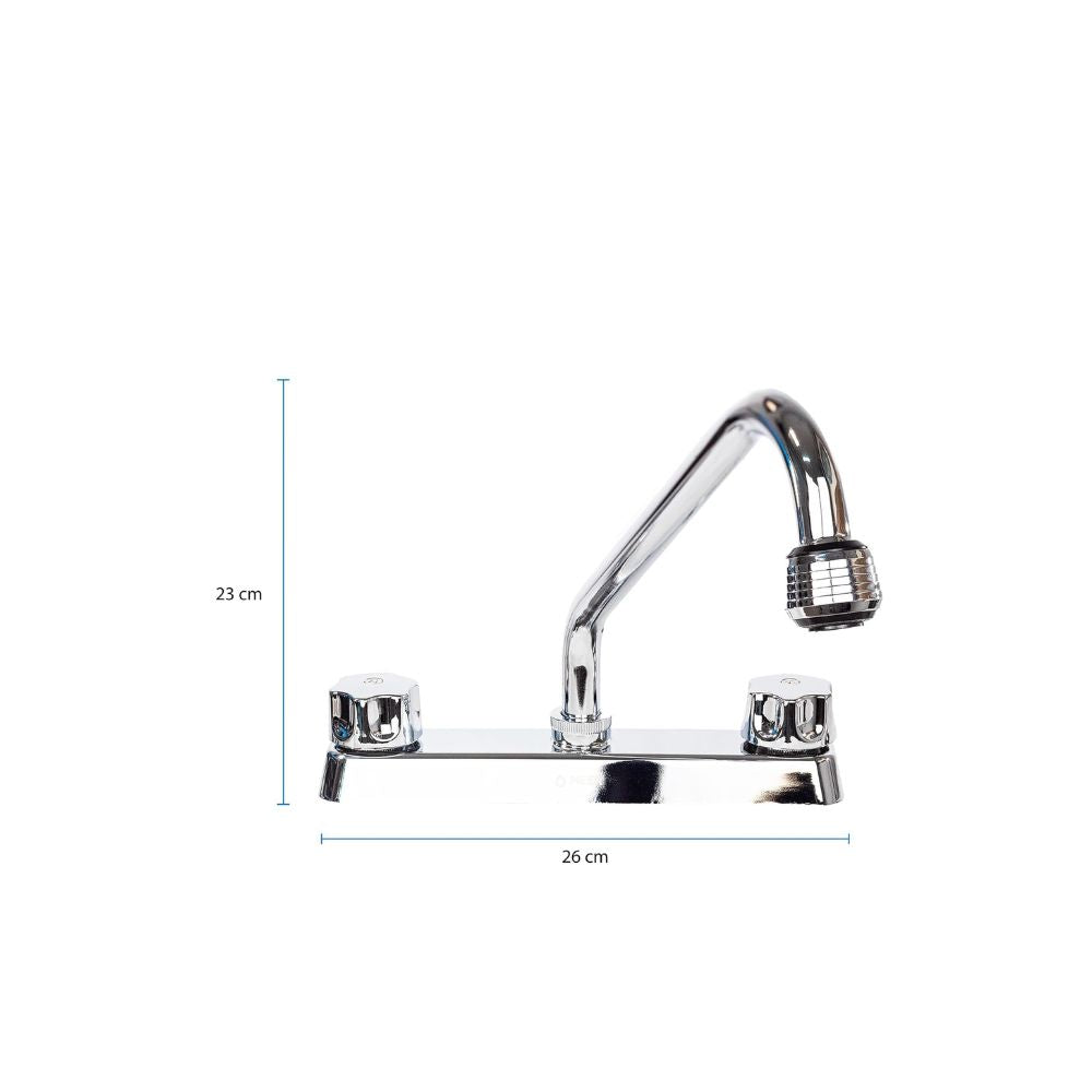 Mezcladora Cromada para Fregadero con Cartucho de 1/4 de Vuelta, Doble Chorro, Fabricada en Acero Inoxidable, Zinc y ABS
