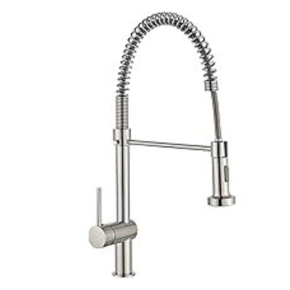 Mezcladora para Cocina de Acero Inoxidable Monomando con Cuello Flexible y Dos Funciones de Chorro, Cabezal Retráctil y Acabado Satinado
