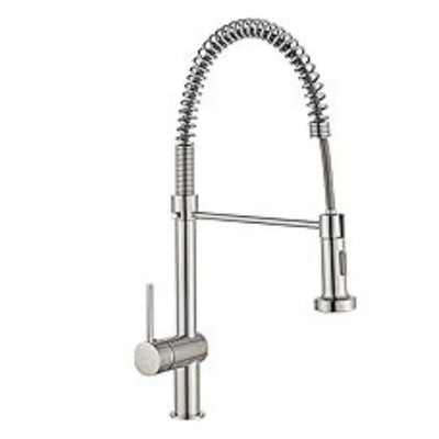Mezcladora para Cocina de Acero Inoxidable Monomando con Cuello Flexible y Dos Funciones de Chorro, Cabezal Retráctil y Acabado Satinado