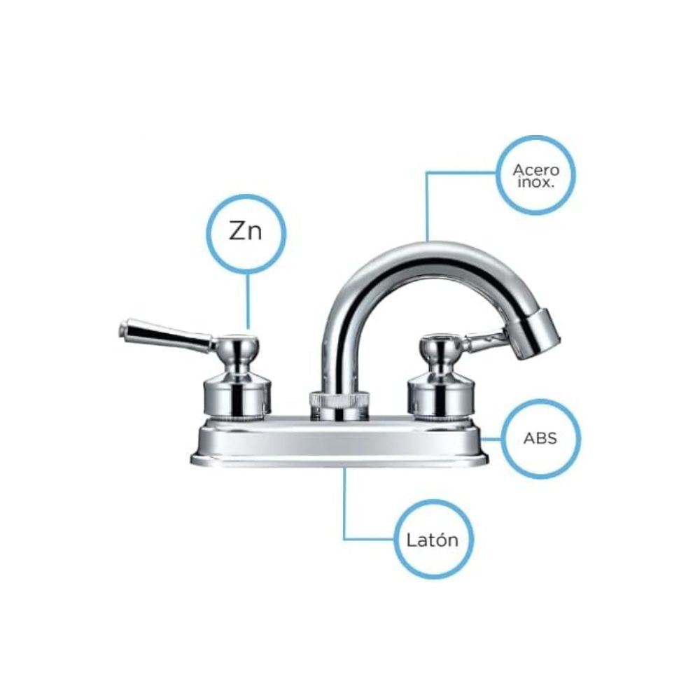 Mezcladora Cromada para Lavabo con Manerales de Zinc y ABS – Sistema de Cierre 1/4 de Vuelta