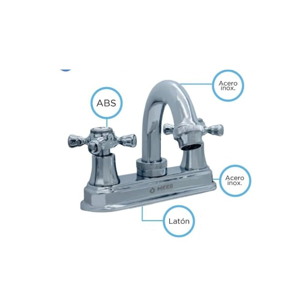 Mezcladora Cromada para Lavabo con Grifo Giratorio 360°, Cuerpo de Latón y Manerales de ABS