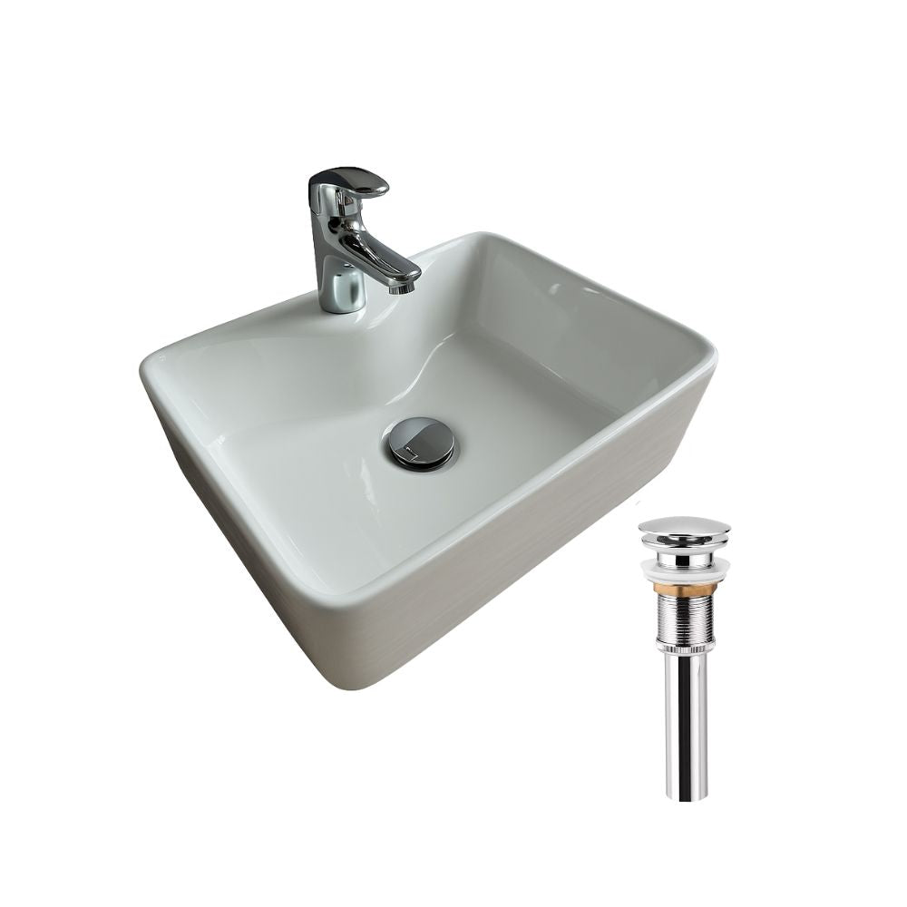 Kit Completo de Lavabo Cerámico con Llave Mezcladora y Contra Canasta Pop Up