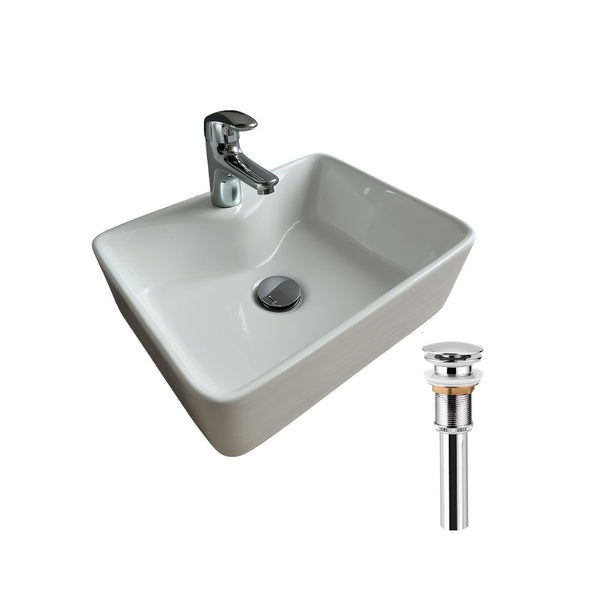 Kit Completo de Lavabo Cerámico con Llave Mezcladora y Contra Canasta Pop Up