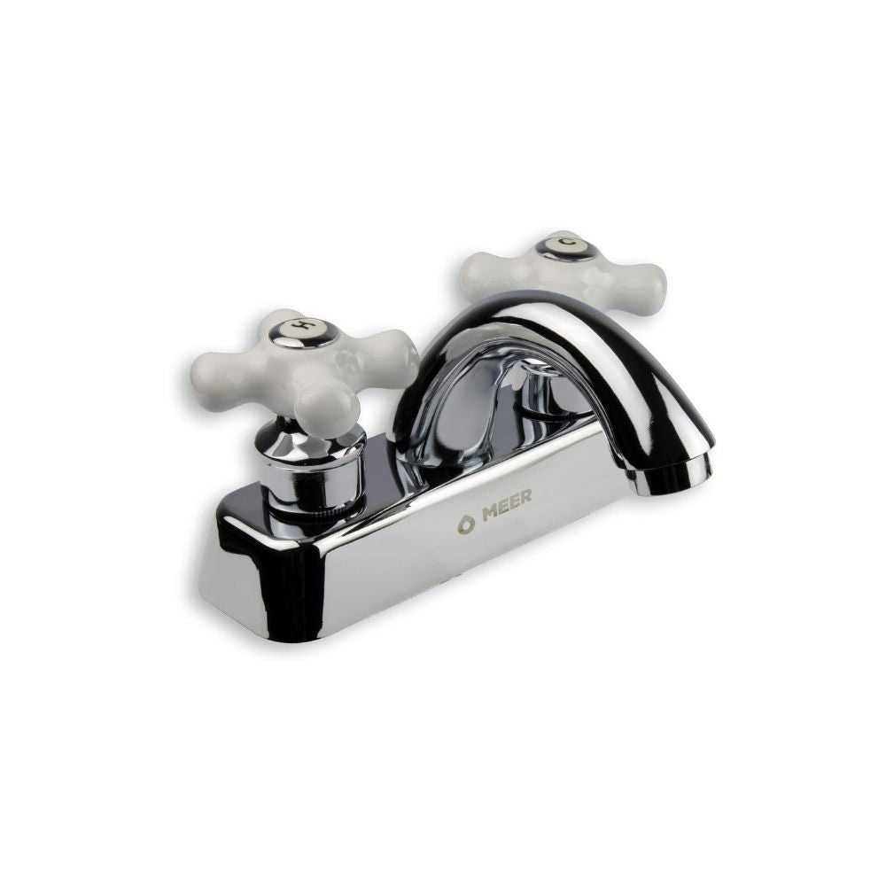 Mezcladora Cromada para Lavabo con Manerales Blancos y Señalizados, Fabricada en Zinc, Latón y ABS