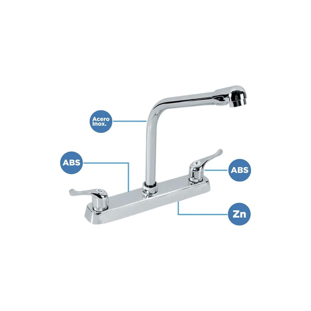 Mezcladora para Fregadero con Cuello Rígido, Acabado Cromado, Fabricada en Zinc, ABS y Acero Inoxidable, Tecnología Water Sense