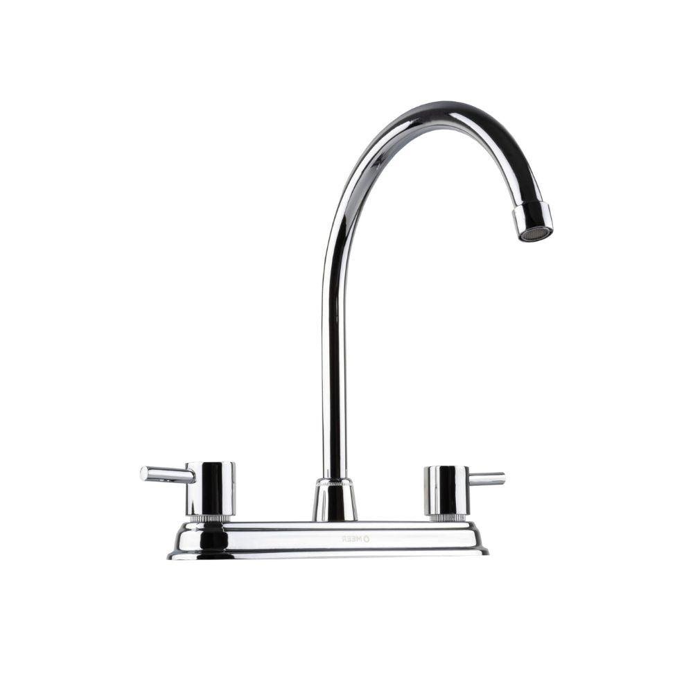 Mezcladora para Fregadero MEER Faucets by CNX, Mezcladora para Cocina de Acero Inoxidable, Zinc y Latón Cromado. Cuello Rígido con Rotación de 1/4