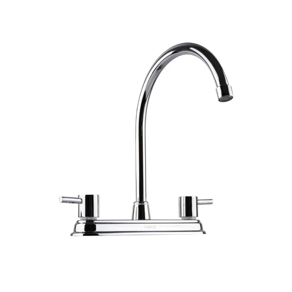Mezcladora para Fregadero MEER Faucets by CNX, Mezcladora para Cocina de Acero Inoxidable, Zinc y Latón Cromado. Cuello Rígido con Rotación de 1/4
