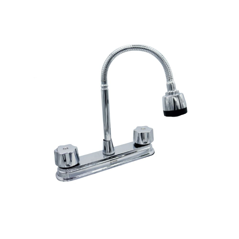 Mezcladora para Fregadero con Cuello Flexible de 48 cm, Acabado Cromado, Cierre de Compresión, Fabricada en Acero Inoxidable y Zinc