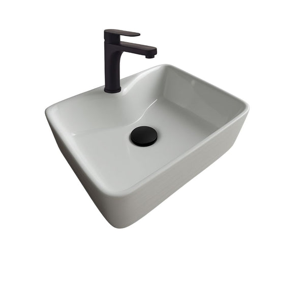 Kit Completo de Lavabo Cerámico con Mezcladora Negra Mate y Contra Canasta Pop Up