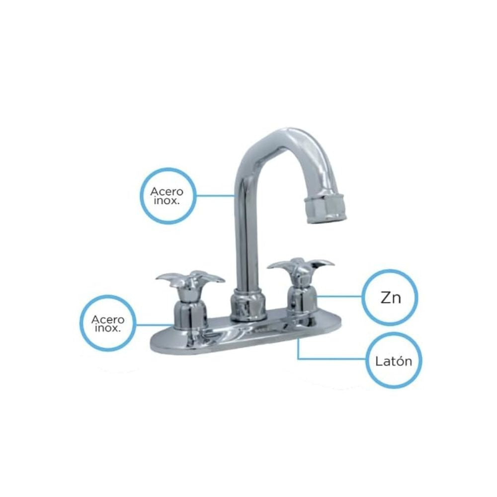 Mezcladora para Lavabo Cromada con Grifo Giratorio 360° y Manerales de Zinc – Fabricada en Latón, Zinc y Acero Inoxidable