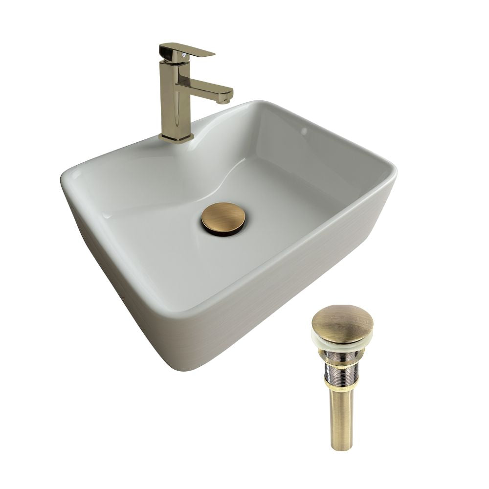 Kit Completo de Lavabo Cerámico con Mezcladora Monomando Niquelada y Contra Canasta Pop Up