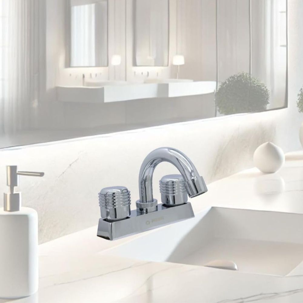Mezcladora Cromada para Lavabo Fabricada en Acero Inoxidable, Zinc y Latón, con Medidas Estándar